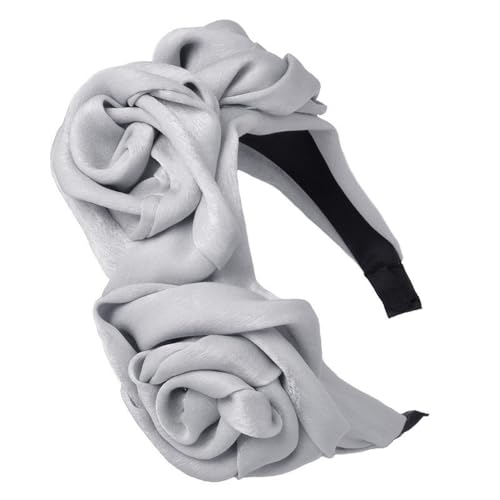 Künstliche Rosen Stirnband Damen,Breites Kopfband Haarband,Elegant Blumen Stirnband Haarreifen,Haarschmuck für Frauen und Mädchen,Haarreif für Hochzeit,Abschlussball,Party,Grau von Whakano