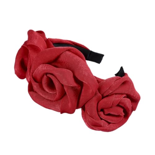 Künstliche Rosen Stirnband Damen,Breites Kopfband Haarband,Elegant Blumen Stirnband Haarreifen,Haarschmuck für Frauen und Mädchen,Haarreif für Hochzeit,Abschlussball,Party,Rot von Whakano