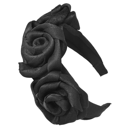 Künstliche Rosen Stirnband Damen,Breites Kopfband Haarband,Elegant Blumen Stirnband Haarreifen,Haarschmuck für Frauen und Mädchen,Haarreif für Hochzeit,Abschlussball,Party,Schwarz von Whakano