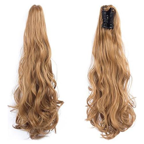 Lange Pferdeschwanz Haarteil Extensions Haarklammer,Hair Claw Clip,Abnehmbare Lockig Wellig Synthetik Hochsteckfrisure Haarspangen,Haarverlängerung Ponytail für Frauen,Gelb von Whakano
