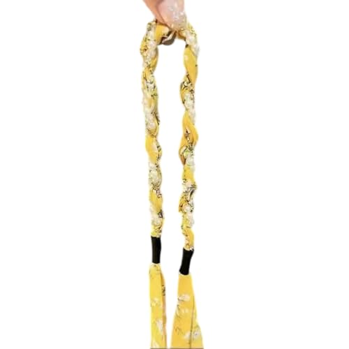 Modisches Geflochten Perle Stirnbänder,Blumen Haarbänder mit Lange Band,Haar-Accessoire,Kopfschmuck Haarschmuck für Damen Mädchen,Headwrap Perfekter für Partys Hochzeit Karneval,Gelb von Whakano