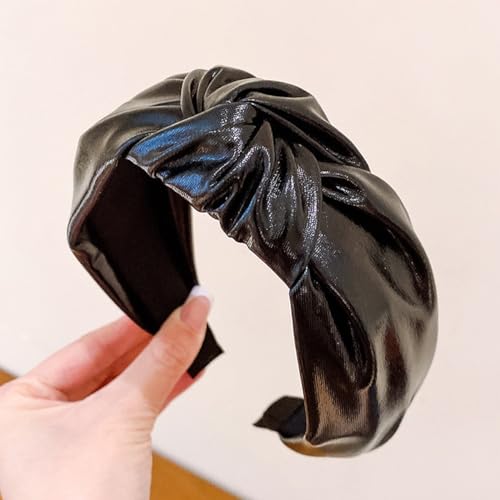 PU Leder-Stirnband,Breite Retro Stirnband für Damen,Geknotetes Haarreifen,Haarreif Haarschmuck für Damen und Mädchen,Hochzeit,Geburtstag,Party,Bühne,Urlaub,Yoga,Gesicht waschen,Schwarz von Whakano