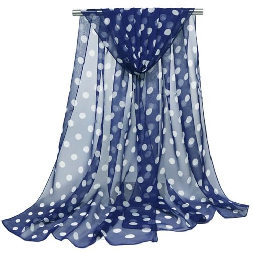Punkte Georgette Schal Damen,Halstuch Tuch,Schal Scarf 160x50cm,Lang Weich Schal Stola für Abendkleid,Bräute Brautjungfern Hochzeit,Festlich,für Frühling Sommer Ganzjährig,Navy Blau von Whakano