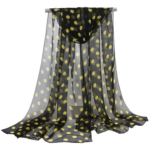 Punkte Georgette Schal Damen,Halstuch Tuch,Schal Scarf 160x50cm,Lang Weich Schal Stola für Abendkleid,Bräute Brautjungfern Hochzeit,Festlich,für Frühling Sommer Ganzjährig,Schwarze Gelb Punkte von Whakano