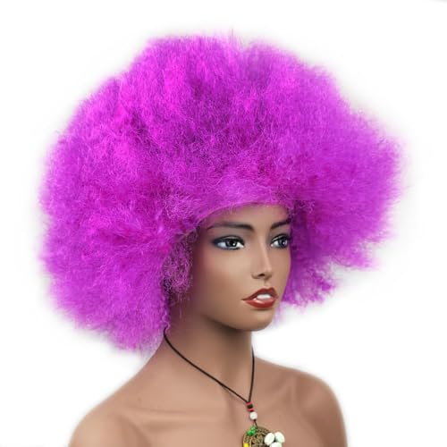 Rocker Punk Perücke Erwachsenen Wig,70er Jahre Party Perücke,Flauschig Explosive Kopf,Synthetische Haare für Fasching & Motto Themenparty Halloween Weihnachten Cosplay Disco,Lila von Whakano