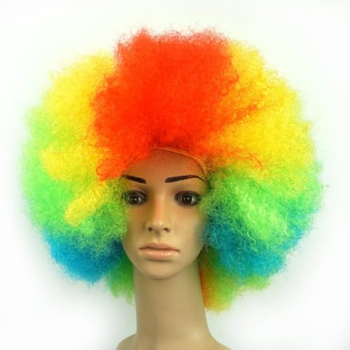 Rocker Punk Perücke Erwachsenen Wig,70er Jahre Party Perücke,Flauschig Explosive Kopf,Synthetische Haare für Fasching & Motto Themenparty Halloween Weihnachten Cosplay Disco,Regenbogen von Whakano