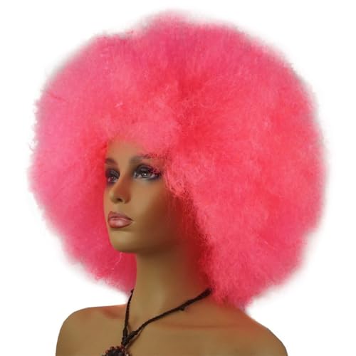 Rocker Punk Perücke Erwachsenen Wig,70er Jahre Party Perücke,Flauschig Explosive Kopf,Synthetische Haare für Fasching & Motto Themenparty Halloween Weihnachten Cosplay Disco,Rosenrot von Whakano