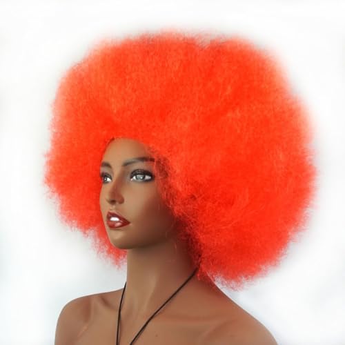 Rocker Punk Perücke Erwachsenen Wig,70er Jahre Party Perücke,Flauschig Explosive Kopf,Synthetische Haare für Fasching & Motto Themenparty Halloween Weihnachten Cosplay Disco,Rot von Whakano