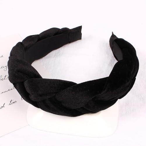 Samt Geflochtenes Stirnband für Damen,Breite Stirnband,Haarband Haarreifen,Stoff Haarreif Haarschmuck für Damen und Mädchen,Hochzeit,Party,Bühne,Urlaub,Yoga,Gesicht waschen,Schwarz von Whakano