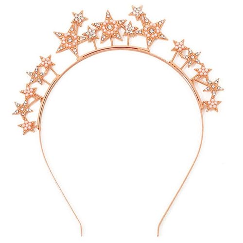 Stern-Stirnband Damen,Metal Headband,Perlen Haarschmuck,Mittelalter Kopfschmuck,Haar-Accessoires,Strass Sternenhaarreifen für Weihnachten Karneval Neujahrsparty Kommunion,Roségold von Whakano