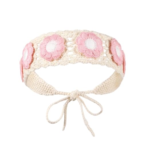 Strick Haarband,Boho-Stirnband,Blume Haarbänder,Damen Gestrickt Haarband,Sommer Bandana,Damen Haarschmuck,Kopfzubehör für Frauen und Mädchen,Termine,Party und Hochzeit,Rosa A von Whakano