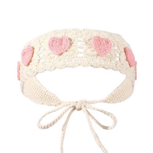 Strick Haarband,Boho-Stirnband,Blume Haarbänder,Damen Gestrickt Haarband,Sommer Bandana,Damen Haarschmuck,Kopfzubehör für Frauen und Mädchen,Termine,Party und Hochzeit,Rosa B von Whakano