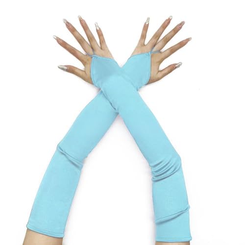 Whakano 1 Paar 50 cm Lange Elegant Satin Handschuhe,Damen Classic Abendhandschuhe Opernhandschuhe Ball Fingerlose Handschuhe,Ellenbogen handschuhe,für Gala,Oper,Brautparty,Hochzeit,Hellblau von Whakano