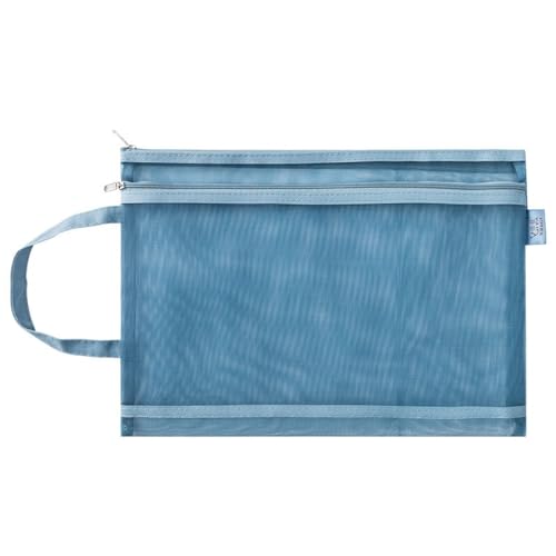 Whakano Durchsichtig Federmäppchen,Mäppchen mit Doppelschicht Reißverschluss,Nylon-Netzstoff Mäppchen,Tragbare Schreibwaren Tasche,Unisex Federtasche,für Schule & Büro,Studenten,Dunkelblau,18 x 23 cm von Whakano