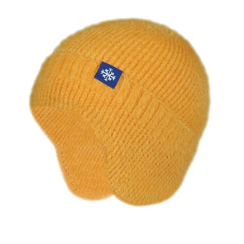 Whakano Herbst Winter Mütze mit Ohrenschutz,Strickmütze Warme Winter Mütze für Herren und Damen,Stretch und Weichem Ohrenmütze,Unisex Beanie für Skifahren,Laufen,Wandern,Arbeit,Camping,Gelb von Whakano