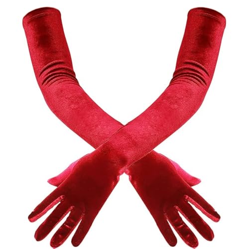 Whakano Lange Handschuhe Elegant Samthandschuhe Damen Opernhandschuhe Abendhandschuhe,Tanzhandschuhe Ellenbogenlange für Halloween,Bankett,Party,Hochzeit,Tea Party Zubehör,Rot von Whakano
