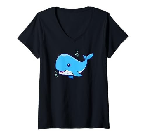 Damen Niedlicher Blauwal-Ozean T-Shirt mit V-Ausschnitt Damen Niedlicher Blauwal-Ozean T-Shirt mit V-Ausschnitt von Whale Project Shop