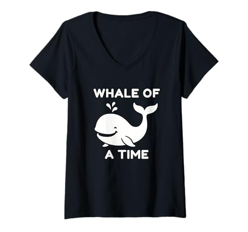 Damen Wal der Zeit - Niedliches Ozeantier, nautischer Humor T-Shirt mit V-Ausschnitt Damen Wal der Zeit - Niedliches Ozeantier, nautischer Humor T-Shirt mit V-Ausschnitt von Whale of a Time Cute Ocean Animal, Nautical Humor