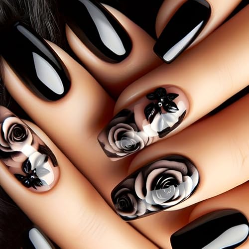 WhaleO 24 Stück Press On Nails, Nägel zum Aufkleben Nails zum Aufkleben Fingernägel zum Aufkleben Selbstklebende Nägel Mit Nagel Klebepads für Frauen Mädchen - Schwarze Rosen WhaleO 24 Stück Press On Nails, Nägel zum Aufkleben Nails zum Aufkleben Fingernägel zum Aufkleben Selbstklebende Nägel Mit Nagel Klebepads für Frauen Mädchen - Schwarze Rosen von WhaleO
