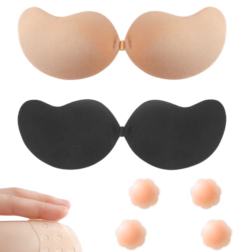 chimoo Klebe BH,2 Stück TräGerloser BH Klebe BH Push Up BH Rückenfrei Rückenfreier BH Unsichtbarer BH Wiederverwendbare Nippel Abdeckungen für RüCkenfreie Kleidung/Badeanzug/Abendkleid/Brautkleid von chimoo