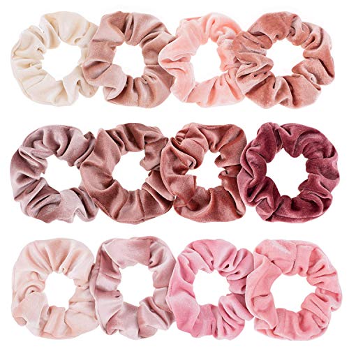 Whaline Rosa Serie Scrunchies Samt Set, Velvet Haargummis Weiche Bunte Haarbänder Elastisches Haar Gummiband Haare Ringe für Frauen Mädchen Pferdeschwanz Haarschmuck (12 Stück) von Whaline