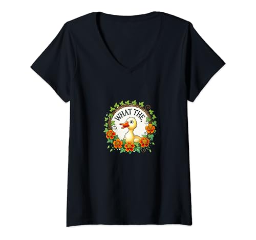 Damen What the Duck, lustiges Entenkunstwerk, Entenküken T-Shirt mit V-Ausschnitt Damen What the Duck, lustiges Entenkunstwerk, Entenküken T-Shirt mit V-Ausschnitt von What the Ducks Snugg