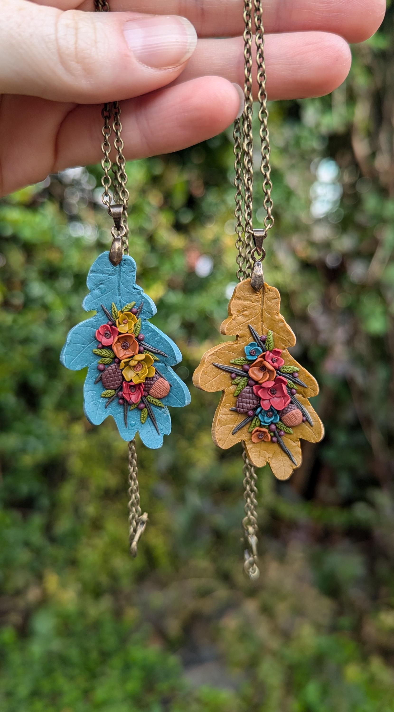 Handgemachte Polymer Clay Eichenblatt Halskette Eichel Blümchen Boho Anhänger Handgemachte Polymer Clay Eichenblatt Halskette Eichel Blümchen Boho Anhänger von WhatMammyMade