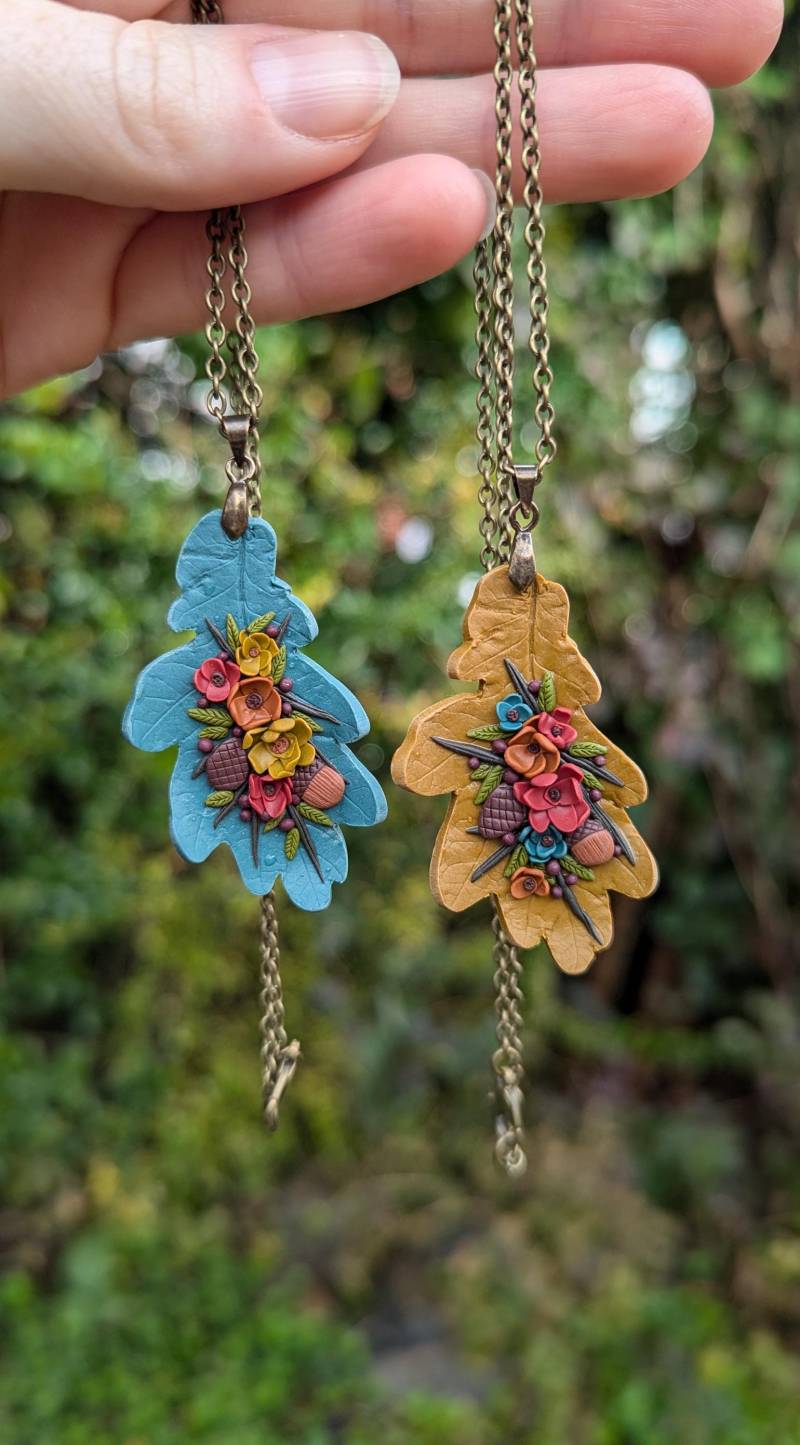 Handgemachte Polymer Clay Eichenblatt Halskette Eichel Blümchen Boho Anhänger Handgemachte Polymer Clay Eichenblatt Halskette Eichel Blümchen Boho Anhänger von WhatMammyMade