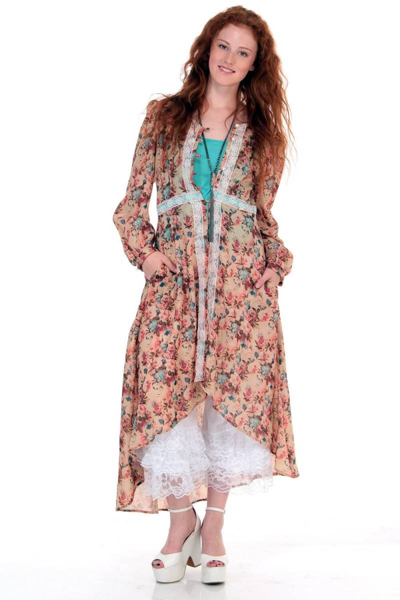 Pink Floral Lace Duster Fishtail Jacke von WhatWouldSusieWear