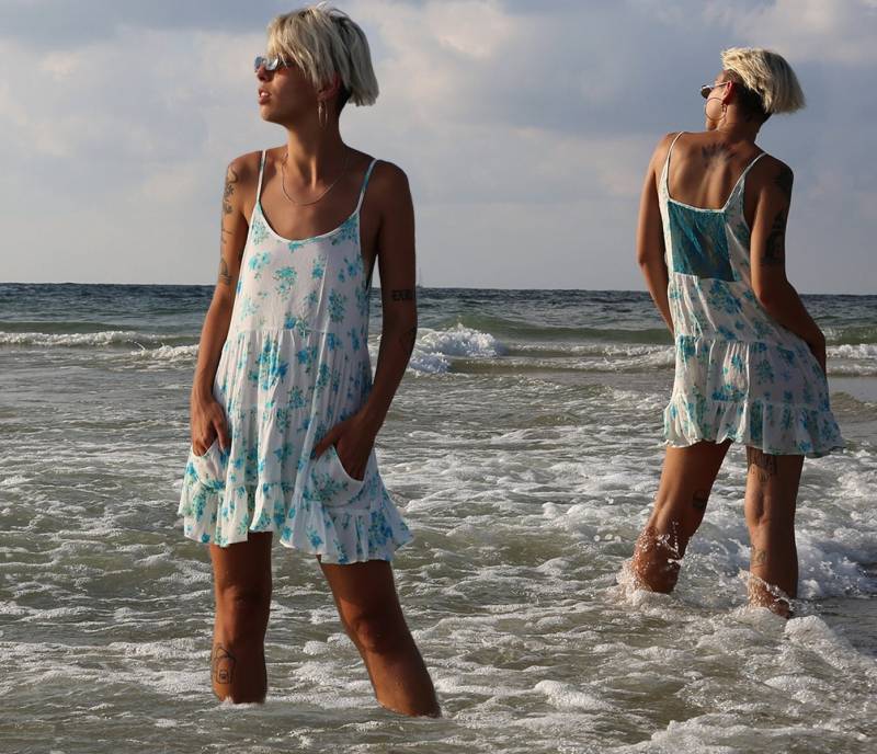 Samantha Türkis-Weißes Spitzen-Rücken-Sommerkleid von WhatWouldSusieWear