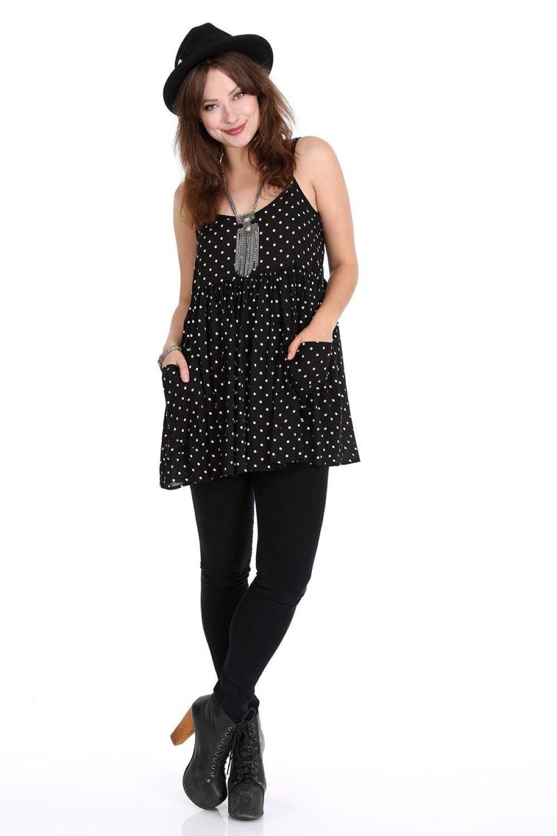 Schwarzes Tupfenkleid/Dotty Mica Kleid/Taschen/Verstellbare Träger von WhatWouldSusieWear