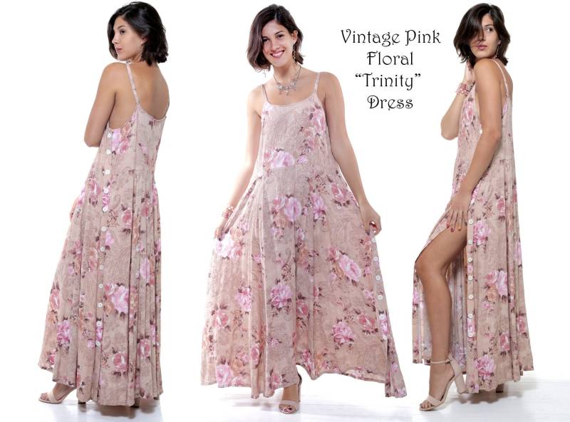 Vintage Rosen Boho Floral Maxi Kleid von WhatWouldSusieWear