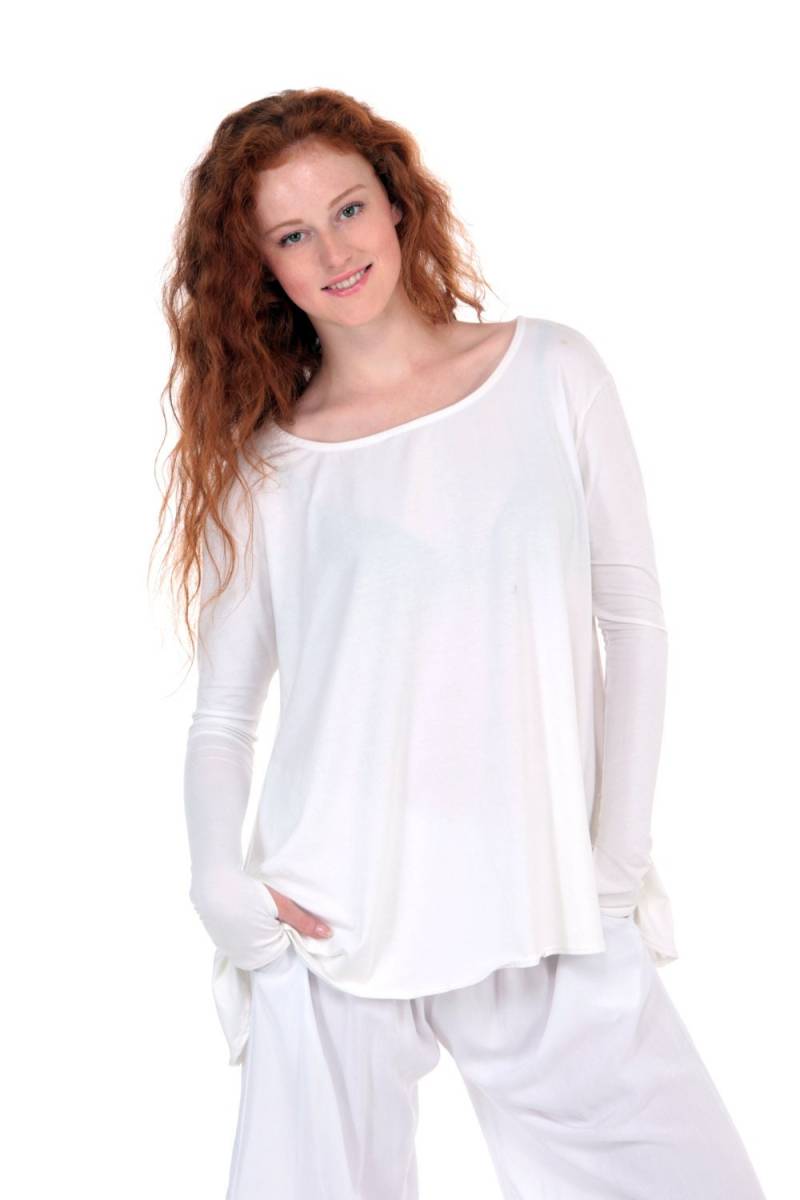Weißes Flare Langarm Top Mit Daumenlöchern - Viskose Spandex von WhatWouldSusieWear