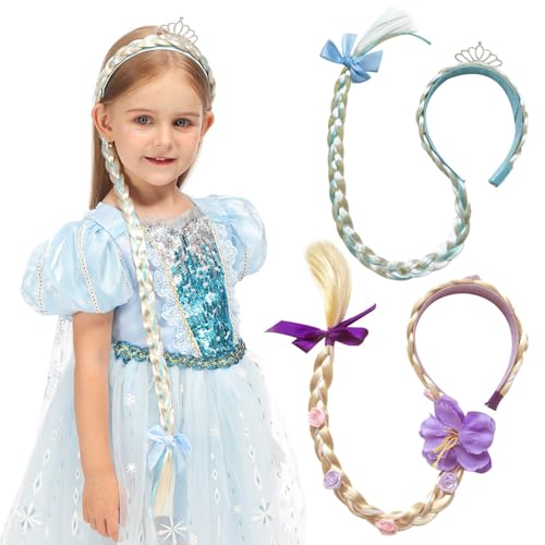 2 Stück Haarreif Prinzessin Zopf, Haarreifen Mädchen, Geflochtene Prinzessin Perücken, Dress Up Zubehör Mädchen Perücke Prinzessin Perücke Zopf für Geburtstag Party Cosplay (Rosa) von Whcctl