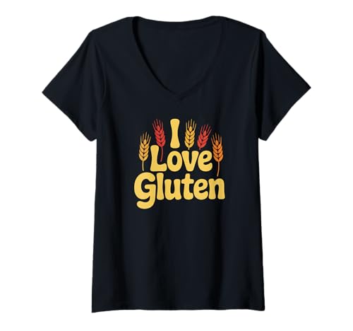 Damen I Love Gluten Weizenohren Spaß T-Shirt mit V-Ausschnitt Damen I Love Gluten Weizenohren Spaß T-Shirt mit V-Ausschnitt von Wheat Enthusiast Gluten Fans Humor