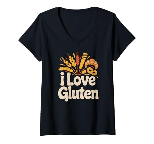 Damen I Love Gluten Weizenbrot Enthusiasten T-Shirt mit V-Ausschnitt Damen I Love Gluten Weizenbrot Enthusiasten T-Shirt mit V-Ausschnitt von Wheat Lovers Gluten Enthusiasts Club
