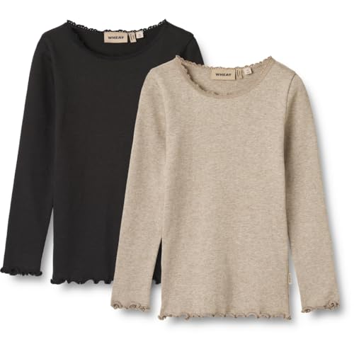 Wheat Mädchen 2er Pack Rib T-Shirt Reese Langarm Doppelpack, Gravel Melange Black, 128/8y von Wheat