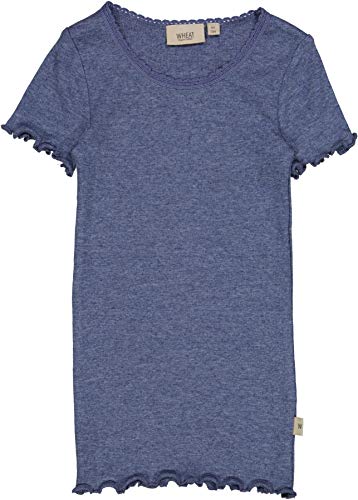 Wheat Rib T-Shirt Lace SS Blue Melange - T-Shirt Modal Mädchen geschwungener Rand (122) von Wheat