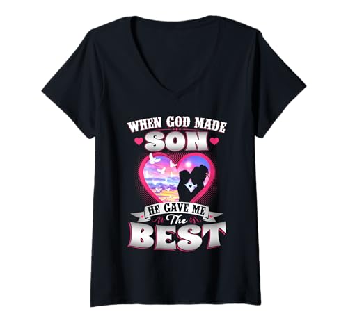 Damen When God Made Son He Gave Me The Best Family Mother Day T-Shirt mit V-Ausschnitt Damen When God Made Son He Gave Me The Best Family Mother Day T-Shirt mit V-Ausschnitt von When God Made Son And Daughter He Gave Me The Best