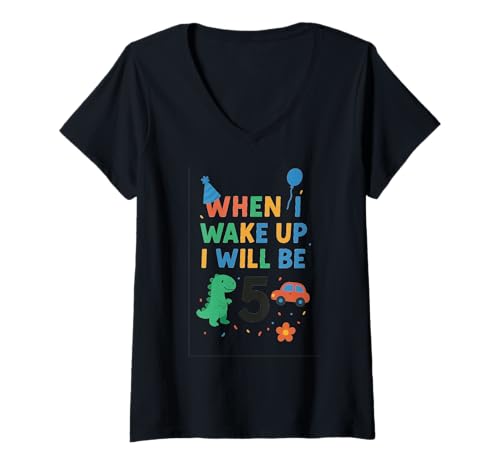 Damen Wenn ich aufwache, werde ich 5 und 5 Jahre Geburtstag haben T-Shirt mit V-Ausschnitt Damen Wenn ich aufwache, werde ich 5 und 5 Jahre Geburtstag haben T-Shirt mit V-Ausschnitt von When I Wake Up I Will Be