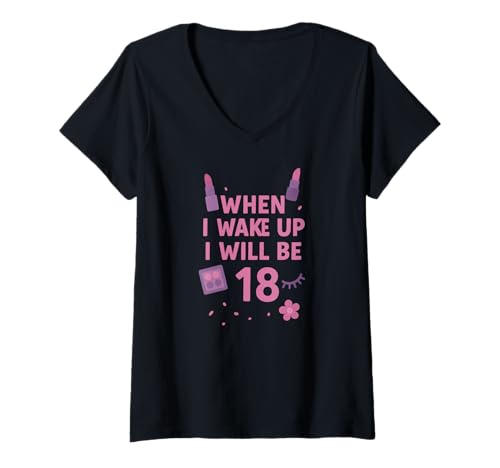 Damen Wenn ich aufwache, werde ich 18 Sein. Achtzehnjähriges Geburtstagskind T-Shirt mit V-Ausschnitt Damen Wenn ich aufwache, werde ich 18 Sein. Achtzehnjähriges Geburtstagskind T-Shirt mit V-Ausschnitt von When i Wake up i will be