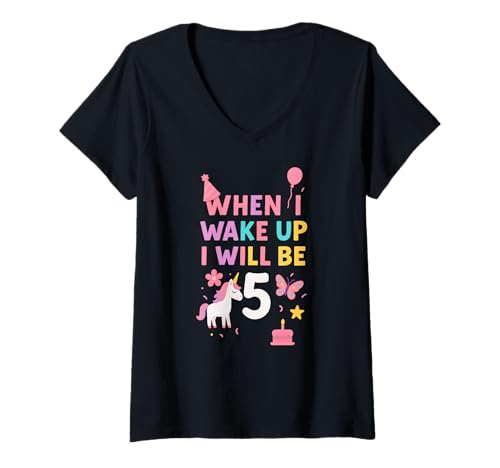 Damen Wenn ich aufwache, werde ich 5 Jahre alt und Habe fünf Geburtstag T-Shirt mit V-Ausschnitt Damen Wenn ich aufwache, werde ich 5 Jahre alt und Habe fünf Geburtstag T-Shirt mit V-Ausschnitt von When i Wake up i will be