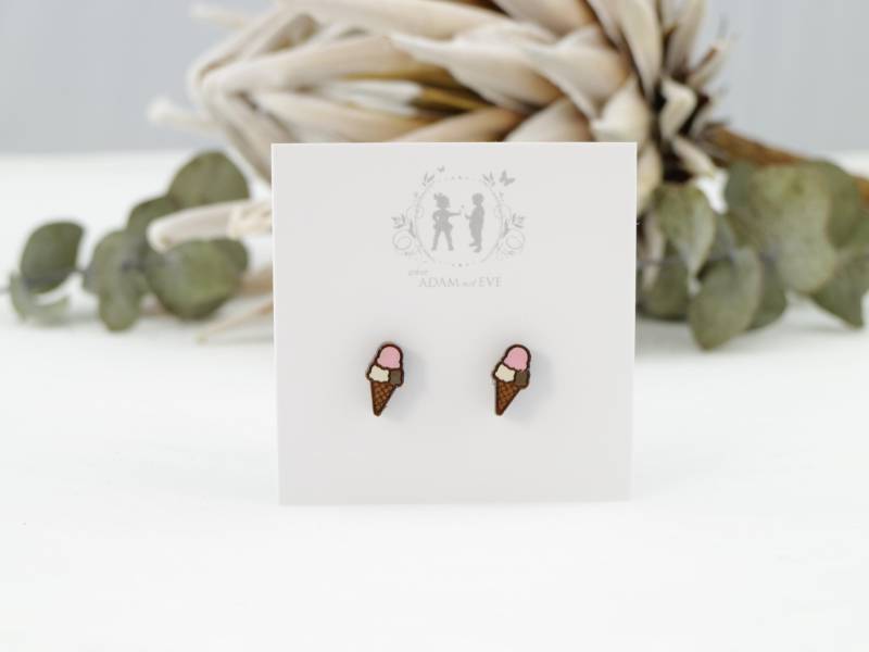 Eis Ohrringe - Kleine Mädchen Lasercut Bemalte Holz von WhenAdamMetEve