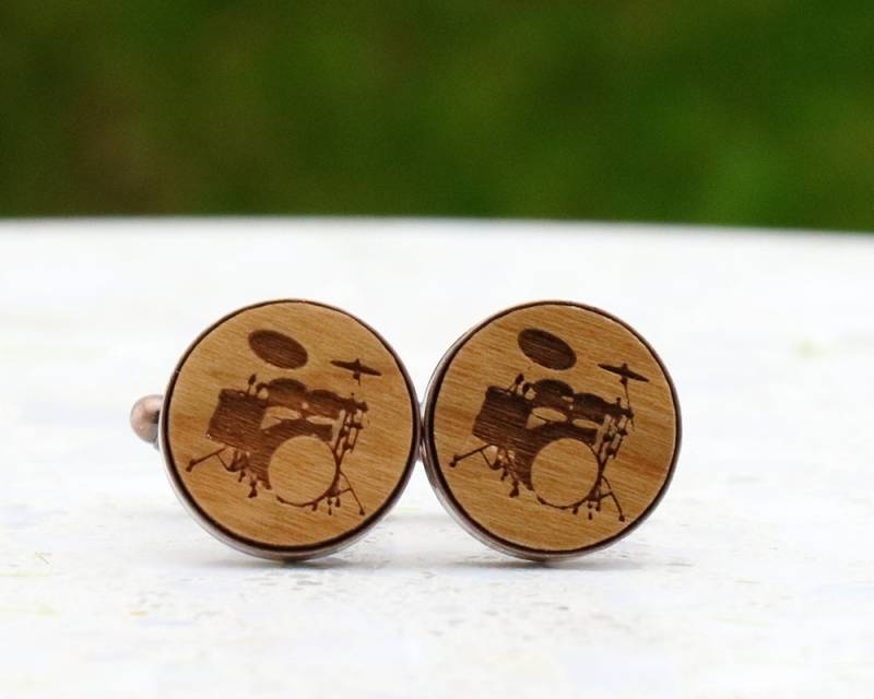 Musiker Manschettenknöpfe - Mikrofon Oder Trommel Holz Bronze, Kupfer, Silber, Antik Silber Rotguss Australian Verkäufer von WhenAdamMetEve