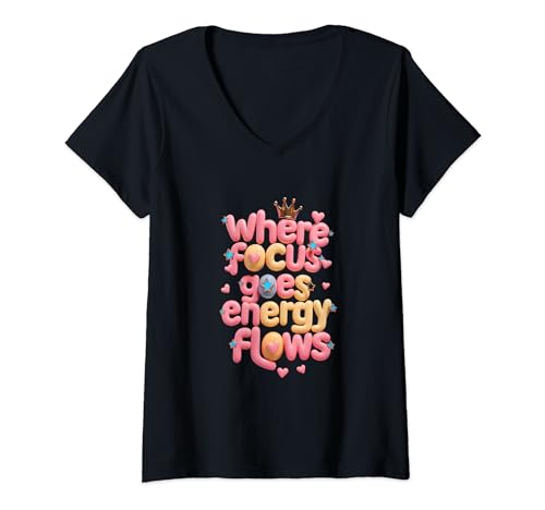 Damen Wo der Fokus liegt: Energieflüsse T-Shirt mit V-Ausschnitt Damen Wo der Fokus liegt: Energieflüsse T-Shirt mit V-Ausschnitt von Where Focus Goes Energy Flows
