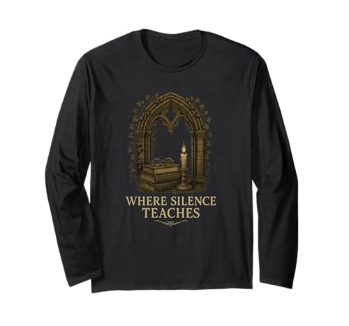 Gothic Book Arch Silence Teaches Dark Academia Kerze Langarmshirt von Where Silence Teaches Vintage Gothic Book