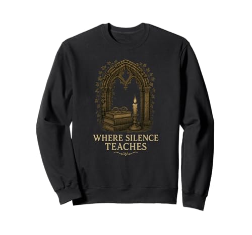 Gothic Book Arch Silence Teaches Dark Academia Kerze Sweatshirt von Where Silence Teaches Vintage Gothic Book
