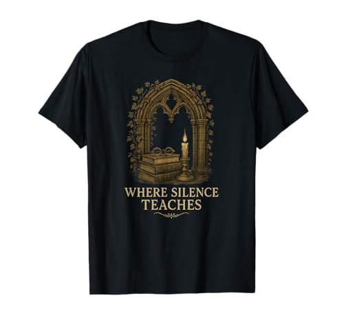 Gothic Book Arch Silence Teaches Dark Academia Kerze T-Shirt von Where Silence Teaches Vintage Gothic Book