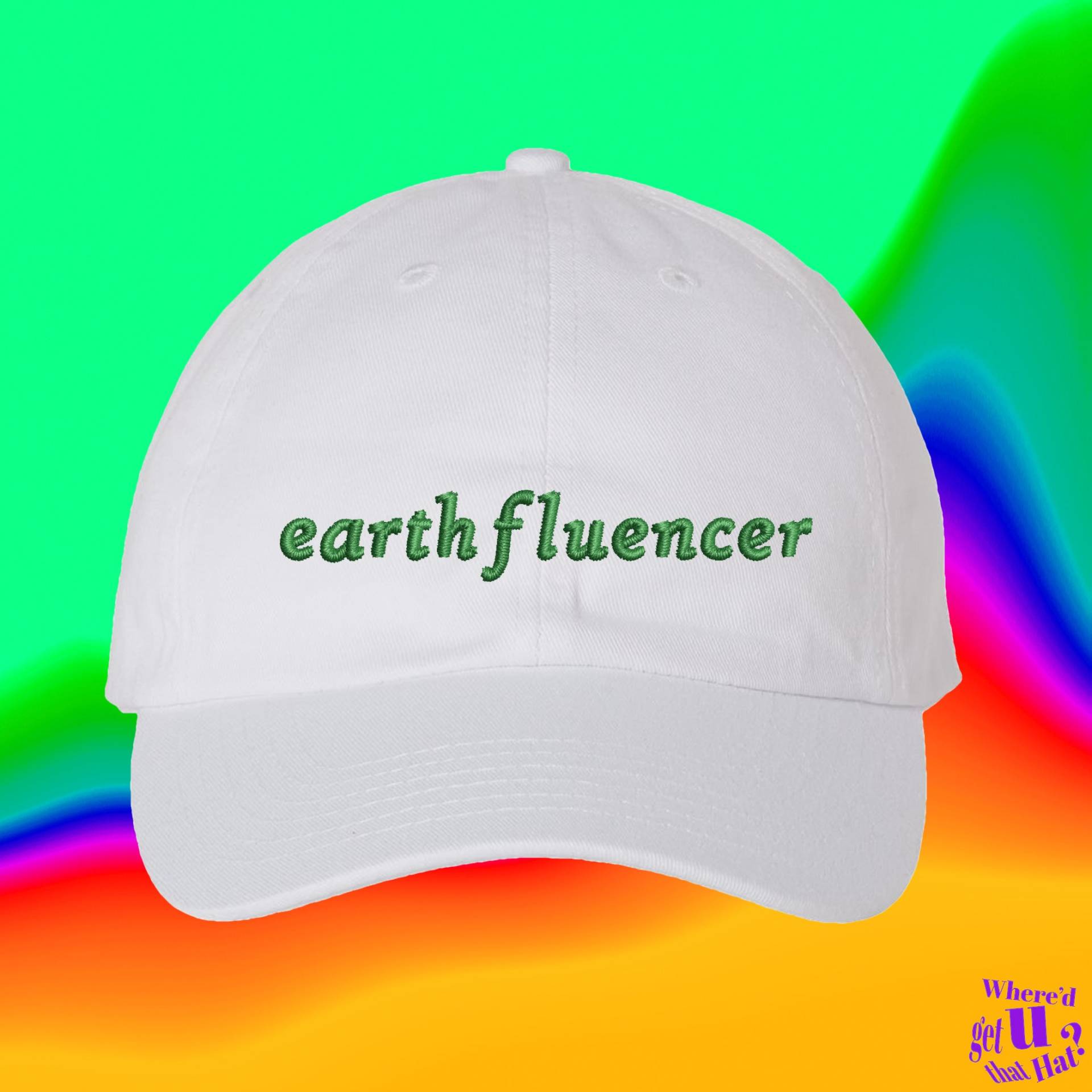 Earthfluencer Hut | Geschenkhut Für Umweltschützer Grüne New-Deal-Kleidung Individuell Farblich Verstellbare Bestickte Papamütze von WheredUGetThatHat