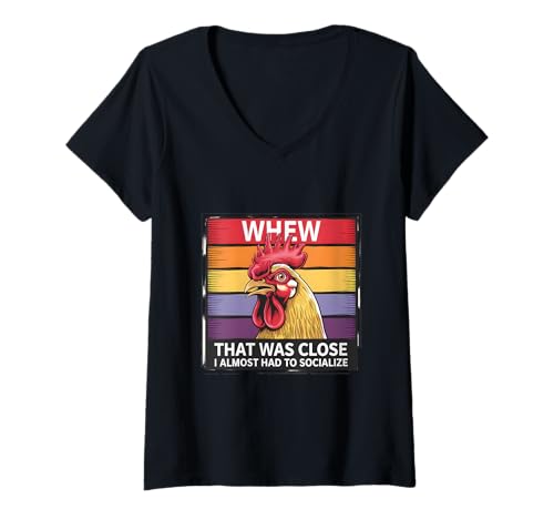 Damen Soziale Angst Humor Huhn Introvertiert T-Shirt mit V-Ausschnitt Damen Soziale Angst Humor Huhn Introvertiert T-Shirt mit V-Ausschnitt von Whew Social Anxiety Chicken Humor